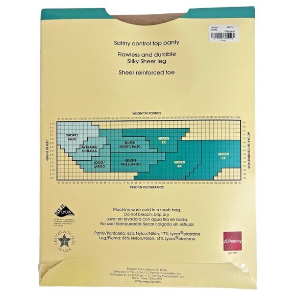 2 Pair JCPenney Sheer Caress Control Top Pantyhose Long East 5th Oatmeal Black - Picture 6 of 6